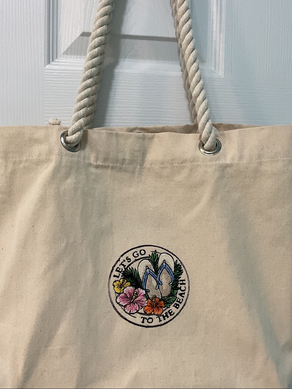 Embroidered canvas tote bag